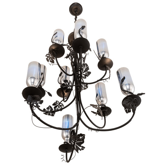 Meyda Lighting Tuscan Vineyard 34" 9-Light Textured Black Chandelier With Chrome Wine Bottle Shade