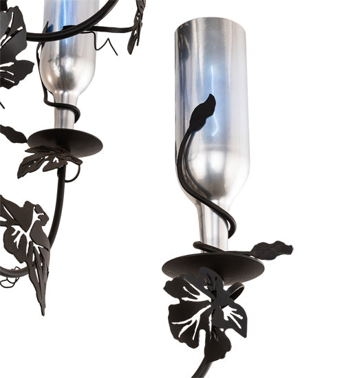 Meyda Lighting Tuscan Vineyard 34" 9-Light Textured Black Chandelier With Chrome Wine Bottle Shade