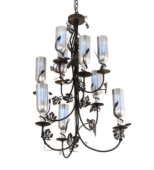 Meyda Lighting Tuscan Vineyard 34" 9-Light Textured Black Chandelier With Chrome Wine Bottle Shade