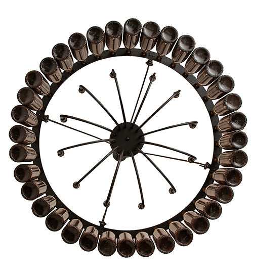 Meyda Lighting Tuscan Vineyard 36" 12-Light Textured Black Chandelier With 24 Amber Wine Bottle Shade Glass