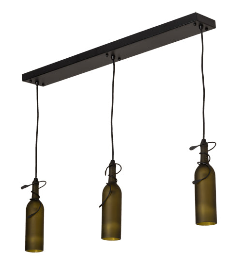 Meyda Lighting Tuscan Vineyard 36" 3-Light Textured Black Island Pendant Light With Green Wine Bottle Island Shade Glass