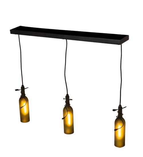 Meyda Lighting Tuscan Vineyard 36" 3-Light Textured Black Island Pendant Light With Green Wine Bottle Island Shade Glass