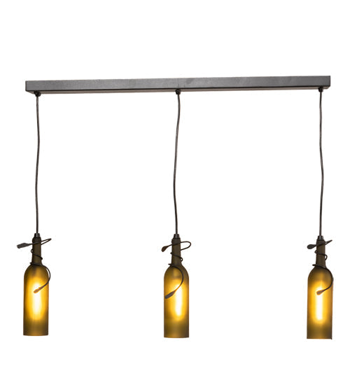 Meyda Lighting Tuscan Vineyard 36" 3-Light Textured Black Island Pendant Light With Green Wine Bottle Island Shade Glass