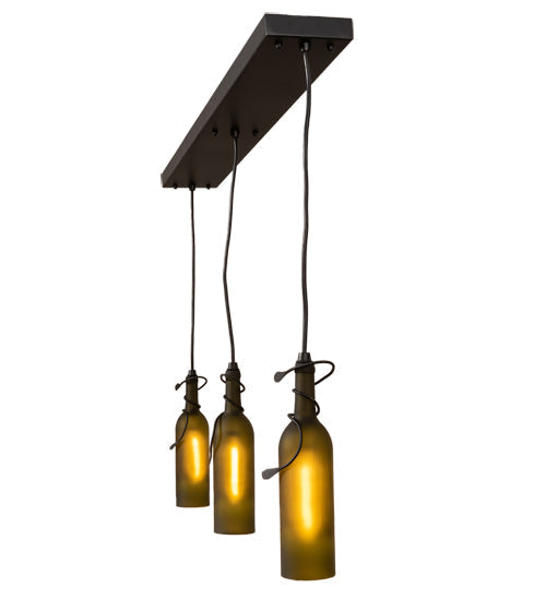 Meyda Lighting Tuscan Vineyard 36" 3-Light Textured Black Island Pendant Light With Green Wine Bottle Island Shade Glass
