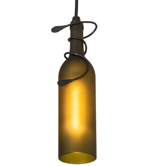 Meyda Lighting Tuscan Vineyard 36" 3-Light Textured Black Island Pendant Light With Green Wine Bottle Island Shade Glass