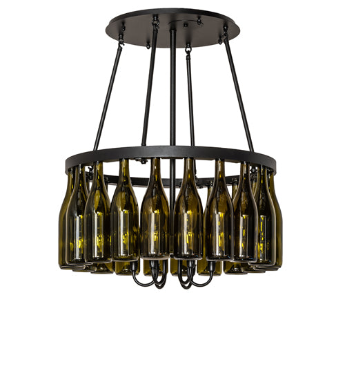 Meyda Lighting Tuscan Vineyard 36" 6-Light Textured Black Semi-flush Mount Light With 20 Green Wine Bottle Shade Glass