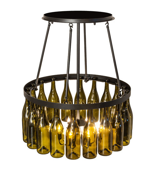 Meyda Lighting Tuscan Vineyard 36" 6-Light Textured Black Semi-flush Mount Light With 20 Green Wine Bottle Shade Glass