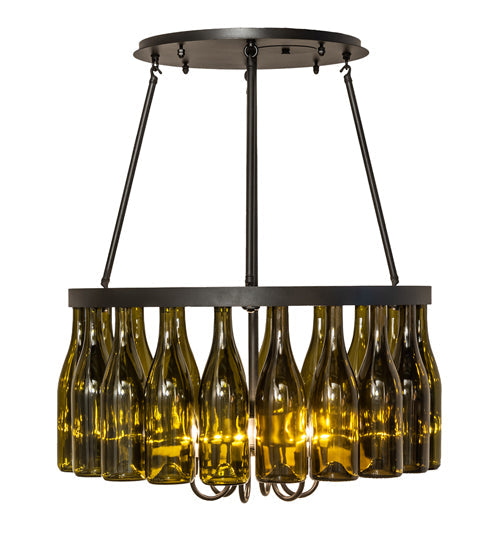 Meyda Lighting Tuscan Vineyard 36" 6-Light Textured Black Semi-flush Mount Light With 20 Green Wine Bottle Shade Glass
