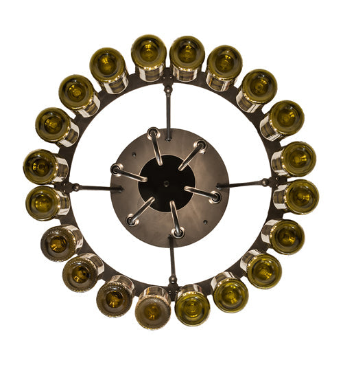 Meyda Lighting Tuscan Vineyard 36" 6-Light Textured Black Semi-flush Mount Light With 20 Green Wine Bottle Shade Glass