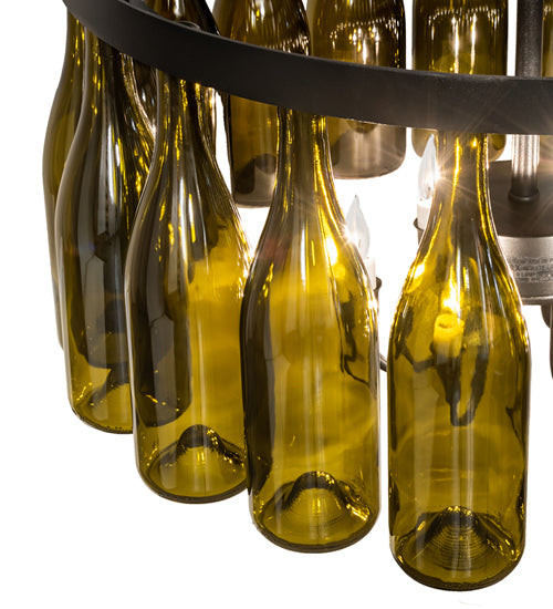 Meyda Lighting Tuscan Vineyard 36" 6-Light Textured Black Semi-flush Mount Light With 20 Green Wine Bottle Shade Glass