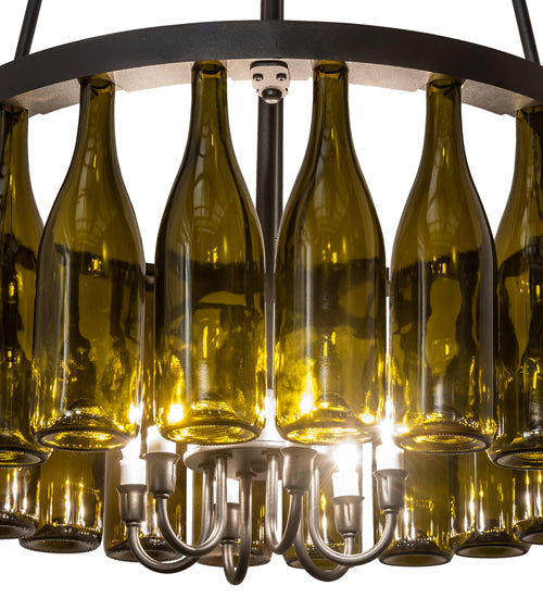 Meyda Lighting Tuscan Vineyard 36" 6-Light Textured Black Semi-flush Mount Light With 20 Green Wine Bottle Shade Glass