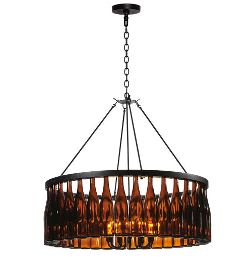 Meyda Lighting Tuscan Vineyard 37" 12-Light Textured Black Estate Chandelier With Amber Wine Bottle Shade Glass