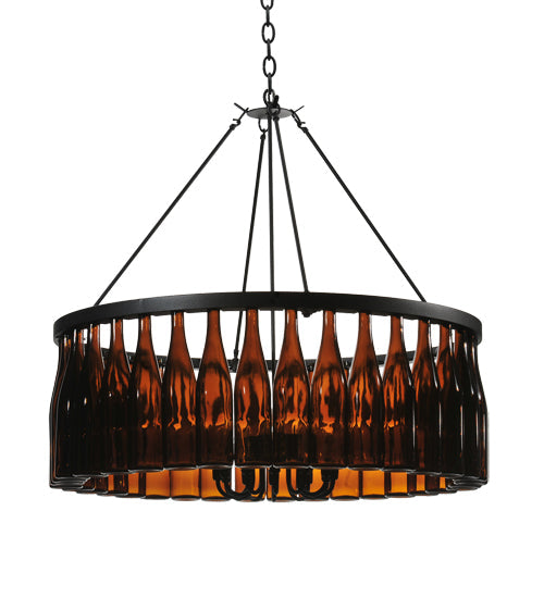 Meyda Lighting Tuscan Vineyard 37" 12-Light Textured Black Estate Chandelier With Amber Wine Bottle Shade Glass