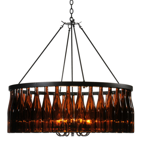 Meyda Lighting Tuscan Vineyard 37" 12-Light Textured Black Estate Chandelier With Amber Wine Bottle Shade Glass