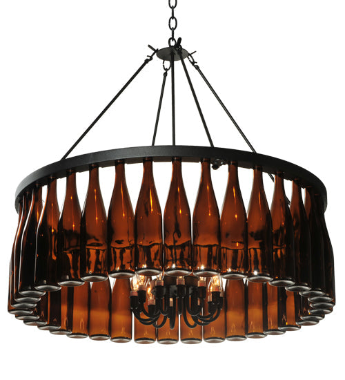 Meyda Lighting Tuscan Vineyard 37" 12-Light Textured Black Estate Chandelier With Amber Wine Bottle Shade Glass