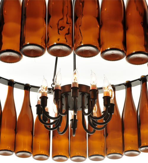 Meyda Lighting Tuscan Vineyard 37" 12-Light Textured Black Estate Chandelier With Amber Wine Bottle Shade Glass