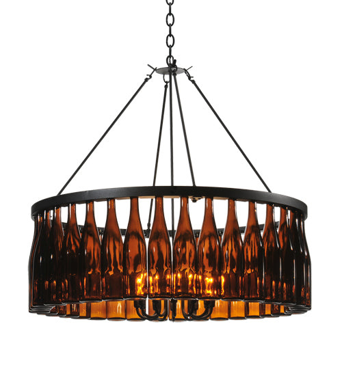 Meyda Lighting Tuscan Vineyard 37" 12-Light Textured Black Estate Chandelier With Amber Wine Bottle Shade Glass