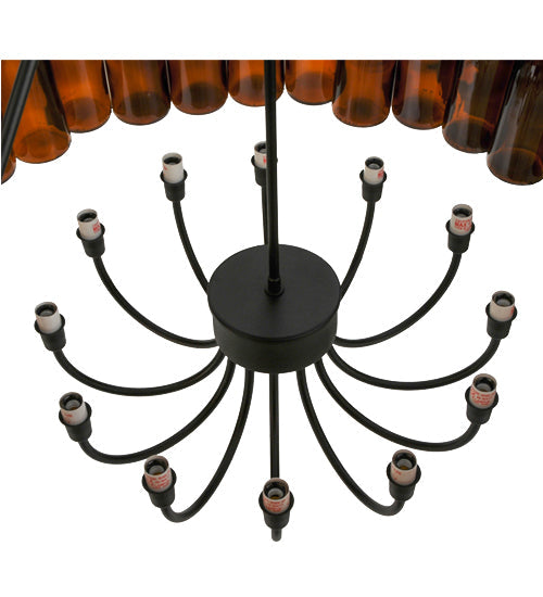 Meyda Lighting Tuscan Vineyard 38" 12-Light Textured Black Chandelier With 36 Amber Wine Bottle Shade Glass