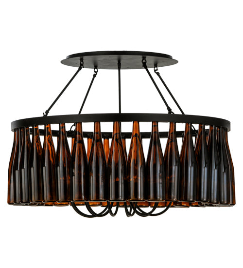 Meyda Lighting Tuscan Vineyard 38" 12-Light Textured Black Chandelier With 36 Amber Wine Bottle Shade Glass