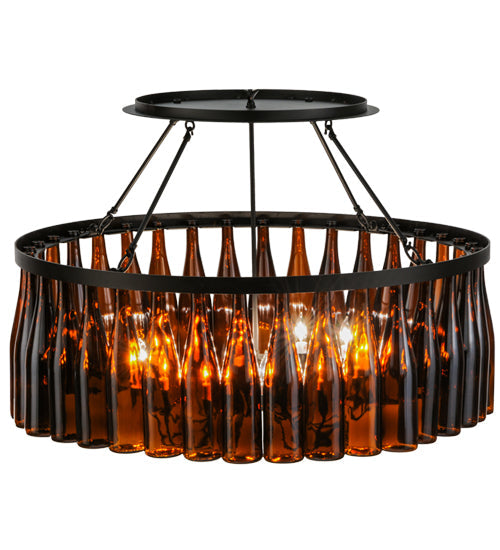 Meyda Lighting Tuscan Vineyard 38" 12-Light Textured Black Chandelier With 36 Amber Wine Bottle Shade Glass