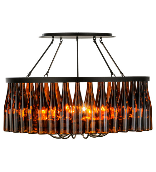 Meyda Lighting Tuscan Vineyard 38" 12-Light Textured Black Chandelier With 36 Amber Wine Bottle Shade Glass