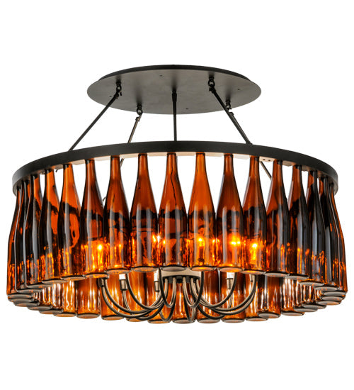 Meyda Lighting Tuscan Vineyard 38" 12-Light Textured Black Chandelier With 36 Amber Wine Bottle Shade Glass