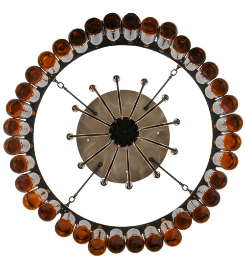 Meyda Lighting Tuscan Vineyard 38" 12-Light Textured Black Chandelier With 36 Amber Wine Bottle Shade Glass