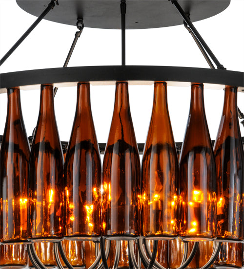 Meyda Lighting Tuscan Vineyard 38" 12-Light Textured Black Chandelier With 36 Amber Wine Bottle Shade Glass