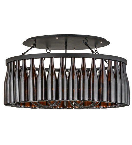 Meyda Lighting Tuscan Vineyard 38" 12-Light Textured Black Chandelier With Amber Wine Bottle Shade Glass