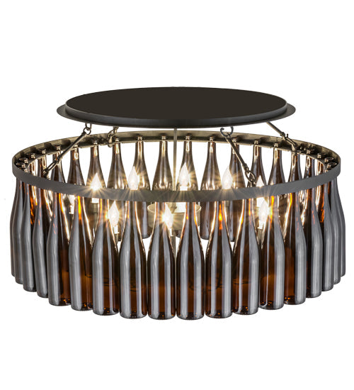 Meyda Lighting Tuscan Vineyard 38" 12-Light Textured Black Chandelier With Amber Wine Bottle Shade Glass
