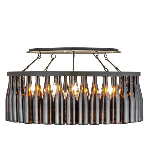 Meyda Lighting Tuscan Vineyard 38" 12-Light Textured Black Chandelier With Amber Wine Bottle Shade Glass
