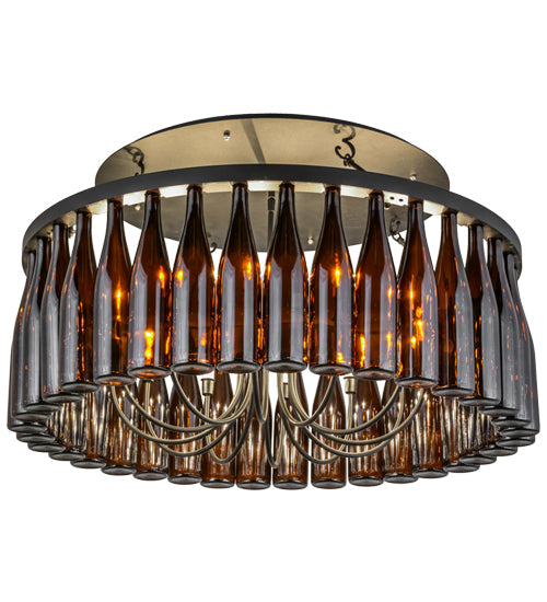 Meyda Lighting Tuscan Vineyard 38" 12-Light Textured Black Chandelier With Amber Wine Bottle Shade Glass