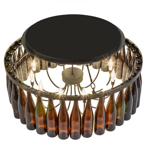 Meyda Lighting Tuscan Vineyard 38" 12-Light Textured Black Chandelier With Amber Wine Bottle Shade Glass