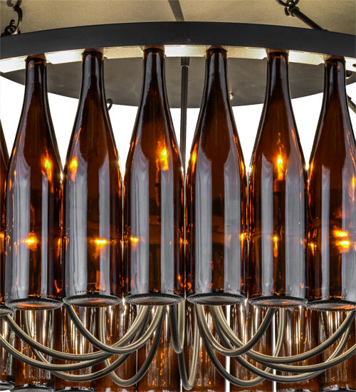 Meyda Lighting Tuscan Vineyard 38" 12-Light Textured Black Chandelier With Amber Wine Bottle Shade Glass
