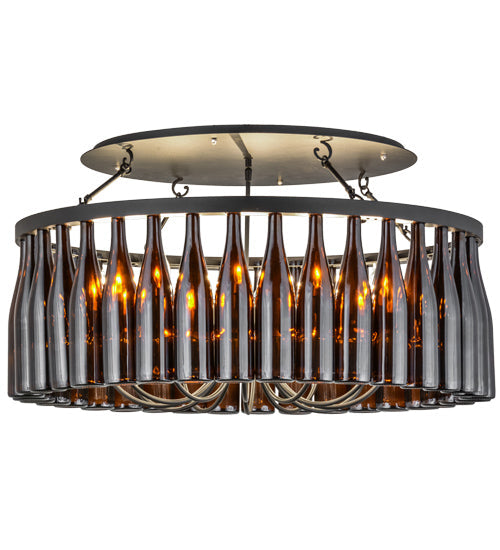 Meyda Lighting Tuscan Vineyard 38" 12-Light Textured Black Chandelier With Amber Wine Bottle Shade Glass