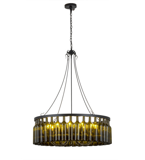 Meyda Lighting Tuscan Vineyard 38" 12-Light Textured Black Estate Chandelier With Green Wine Bottle Shade Glass