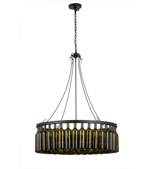 Meyda Lighting Tuscan Vineyard 38" 12-Light Textured Black Estate Chandelier With Green Wine Bottle Shade Glass