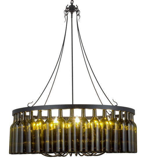 Meyda Lighting Tuscan Vineyard 38" 12-Light Textured Black Estate Chandelier With Green Wine Bottle Shade Glass