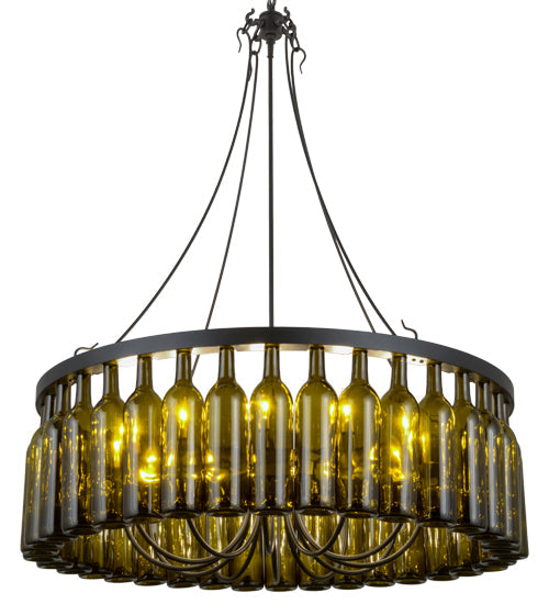 Meyda Lighting Tuscan Vineyard 38" 12-Light Textured Black Estate Chandelier With Green Wine Bottle Shade Glass