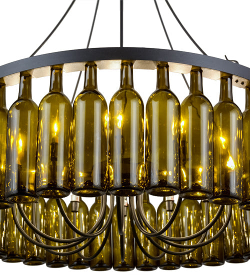 Meyda Lighting Tuscan Vineyard 38" 12-Light Textured Black Estate Chandelier With Green Wine Bottle Shade Glass