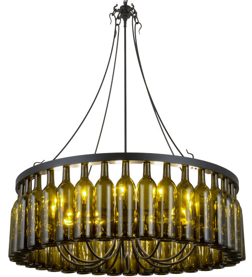Meyda Lighting Tuscan Vineyard 38" 12-Light Textured Black Estate Chandelier With Green Wine Bottle Shade Glass