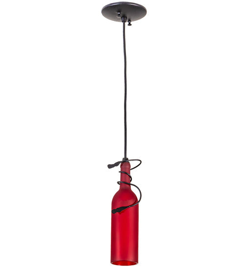 Meyda Lighting Tuscan Vineyard 4" Black Mini Pendant Light With Frosted Red Wine Bottle Shade Glass