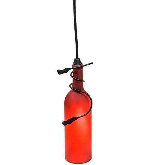 Meyda Lighting Tuscan Vineyard 4" Black Mini Pendant Light With Frosted Red Wine Bottle Shade Glass