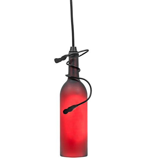 Meyda Lighting Tuscan Vineyard 4" Black Mini Pendant Light With Frosted Red Wine Bottle Shade Glass