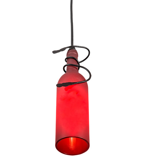 Meyda Lighting Tuscan Vineyard 4" Black Mini Pendant Light With Frosted Red Wine Bottle Shade Glass