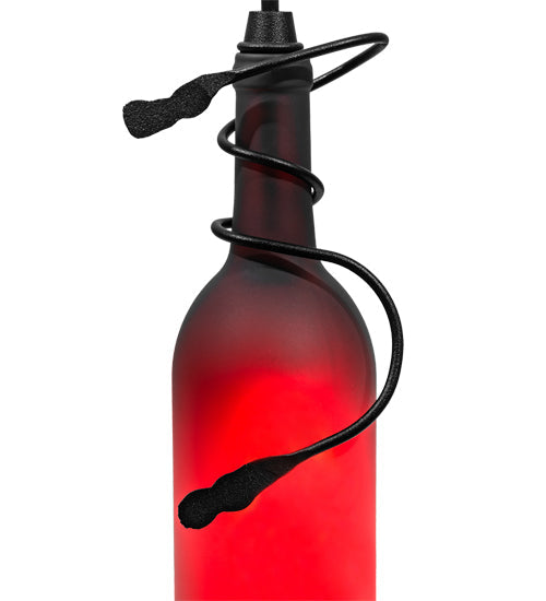 Meyda Lighting Tuscan Vineyard 4" Black Mini Pendant Light With Frosted Red Wine Bottle Shade Glass