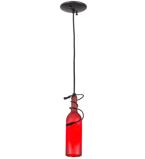 Meyda Lighting Tuscan Vineyard 4" Black Mini Pendant Light With Frosted Red Wine Bottle Shade Glass