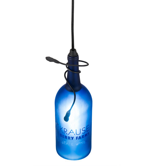 Meyda Lighting Tuscan Vineyard 4" Black Personalized Mini Pendant Light With Blue Wine Bottle Shade Glass