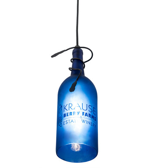 Meyda Lighting Tuscan Vineyard 4" Black Personalized Mini Pendant Light With Blue Wine Bottle Shade Glass