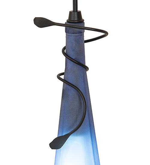 Meyda Lighting Tuscan Vineyard 4" Black Triangular Mini Pendant Light With Blue Wine Bottle Shade Glass